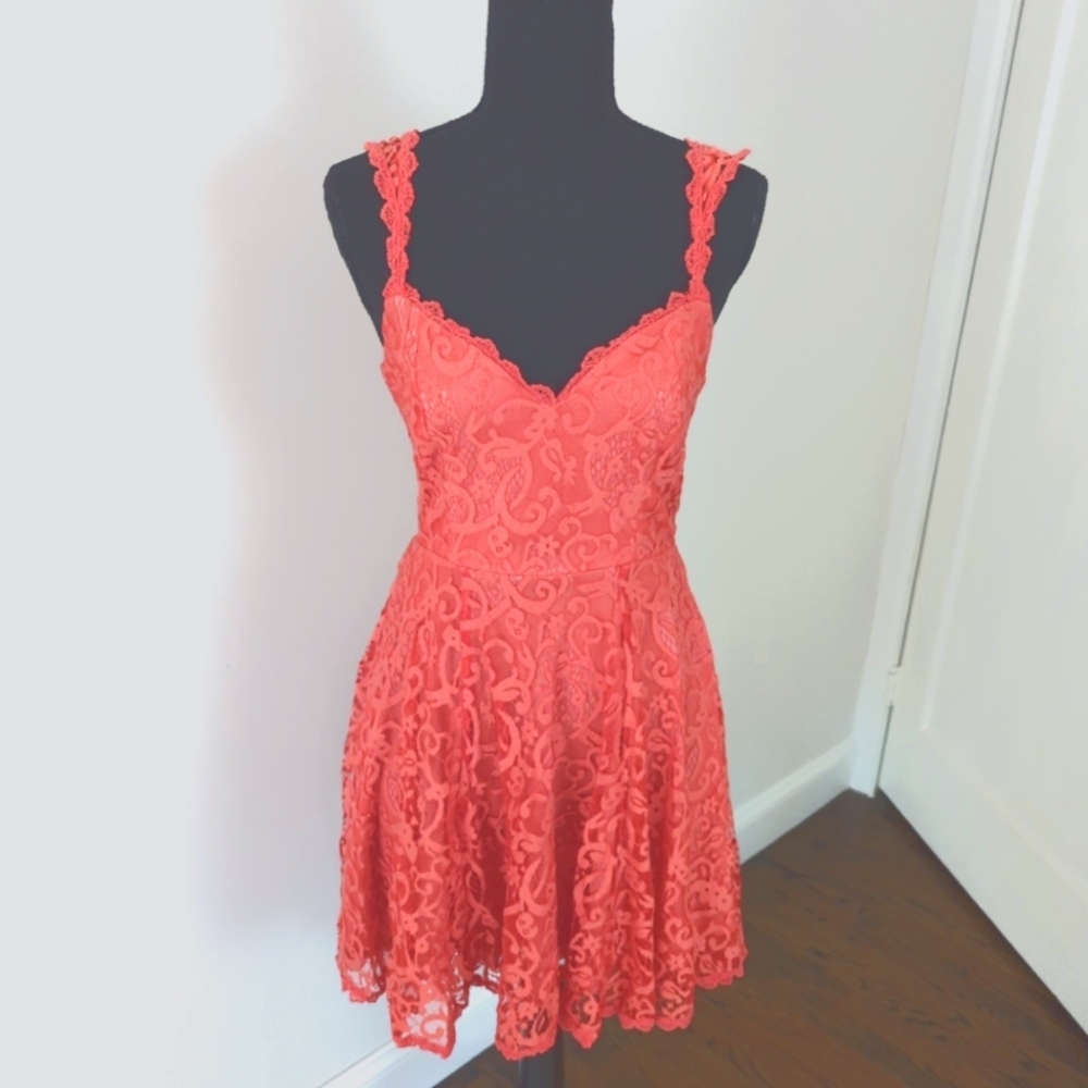 Francesca's Emmelee Coral Lace Dress